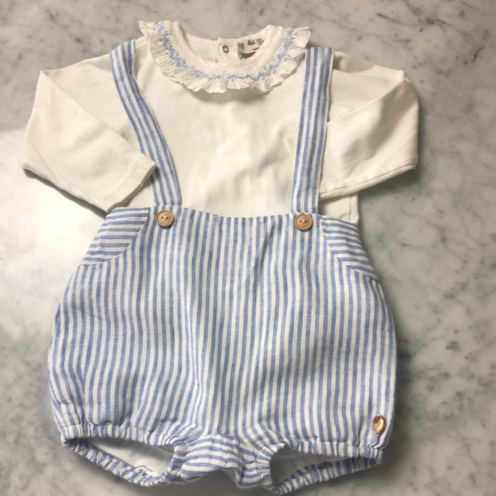 Pili Carrera SET White and Blue Striped Baby Romper Size 12 M